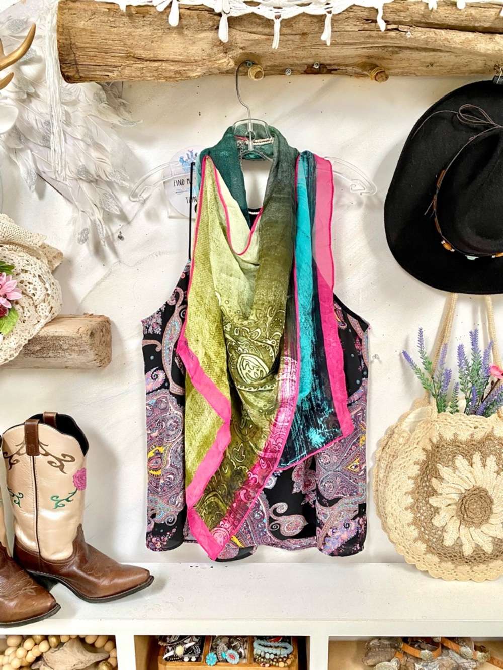 Stunning SILK boho designer scarf/wrap enchanting Gypsy hippy southwestern vibe